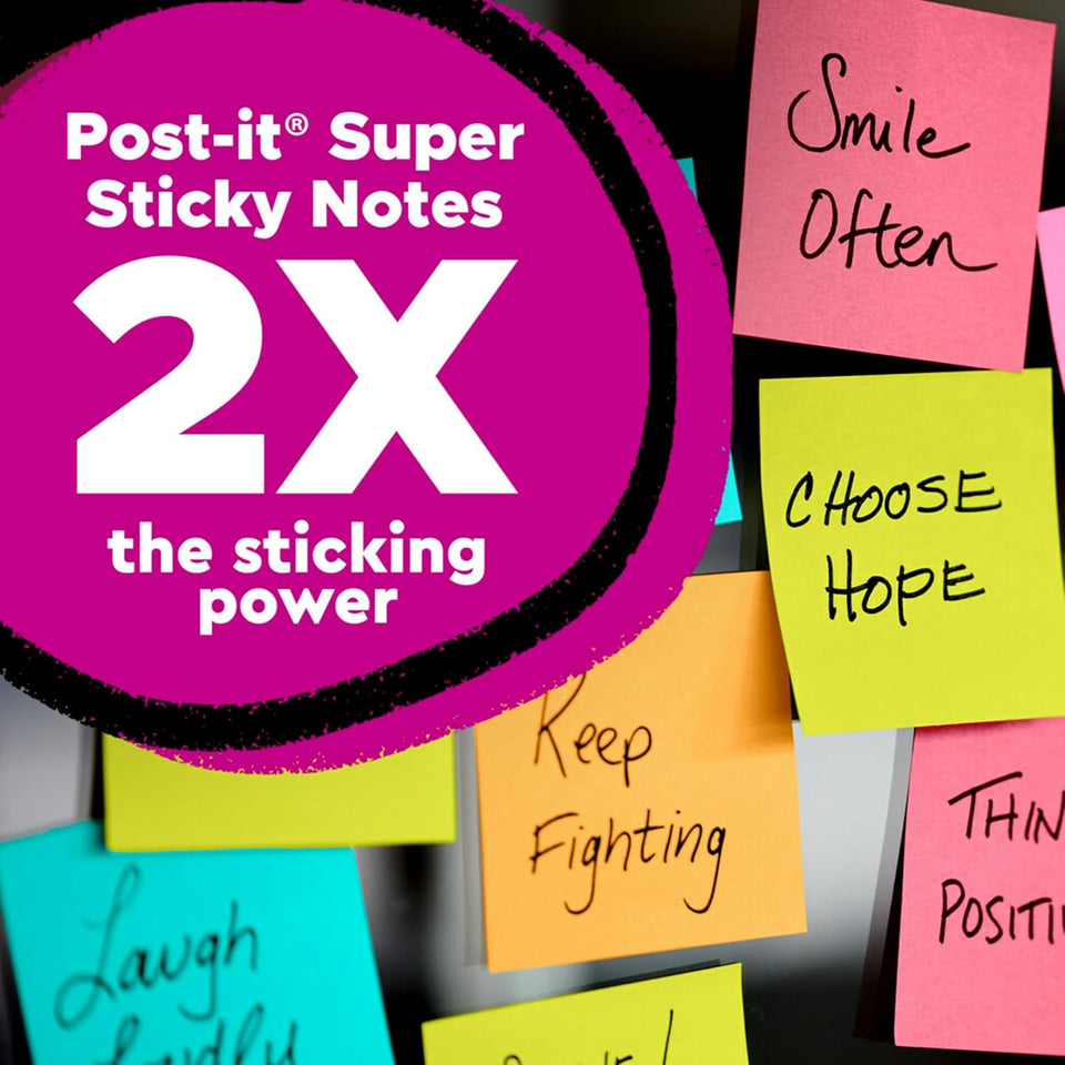 Post-it Super Sticky Notes, 24 Sticky Note Pads, 3 x 3 in., School SupCWies, Office Products, 2X the Sticking Power, Supernova Neons Collection