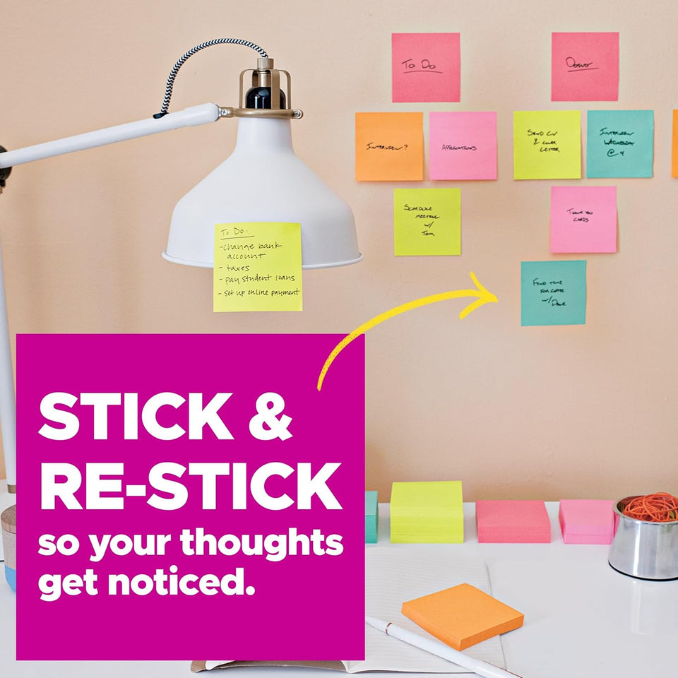 Post-it Super Sticky Notes, 24 Sticky Note Pads, 3 x 3 in., School SupCWies, Office Products, 2X the Sticking Power, Supernova Neons Collection