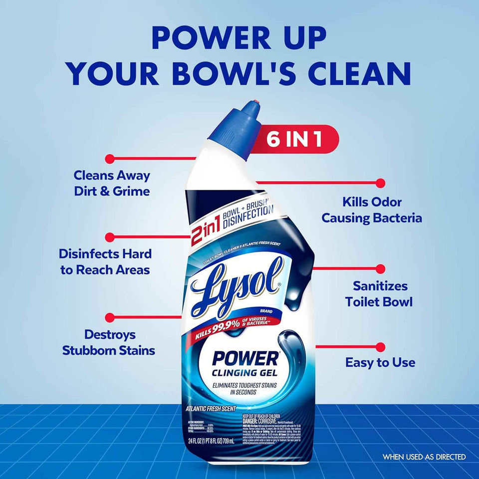 Lysol max strength toilet bowl cleaner 24 oz 4-pack, 99.9% bacteria and virus disinfectant, Atlantic fresh scent