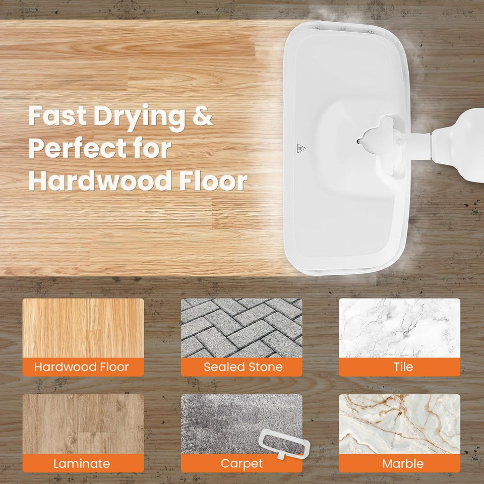 Sweetcrispy Steam Mop for Floor Cleaning,Lightweight Floor Steamer Cleaner for Hardwood/Tile/Laminate Floors Carpet, 2 Washable Pad,White and Grey