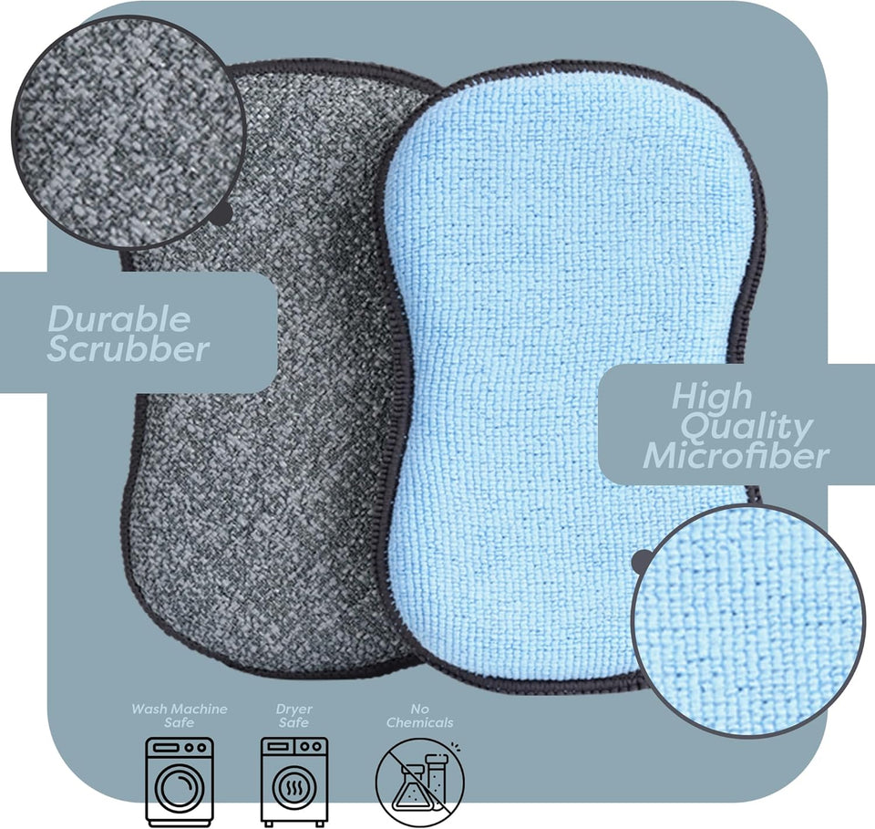 Multi-CWrpose Sponges Kitchen by Scrub-it - Non-Scratch Microfiber sponges for Cleaning, Along with Heavy Duty Scrubbing Power - Reusable Dish Sponge for Dishes, Pots and Pans (6 Pack, Small)