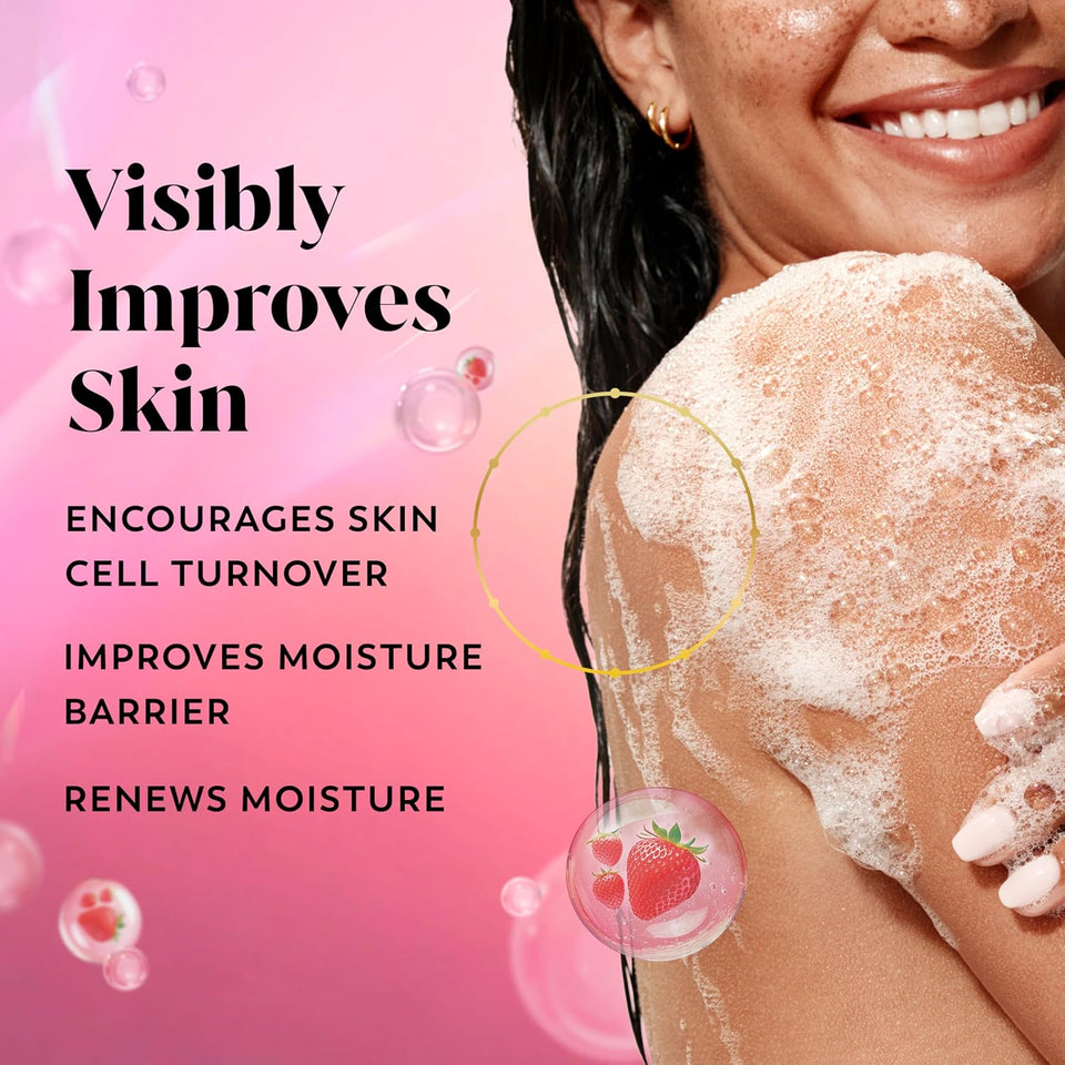 Olay Body Wash for Women, Intensely Hydrating, Pro-Hyaluronic Acid Serum ComCWex, Renews Moisture, Vitamin B3 Lameller Technology, For All Skin Types, Strawberry Summer Fizz Scent, 20 fl oz