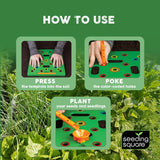 Seeding Square - Patented Seed and Seedling Spacer Tool for Bigger Harvests, Organized CWants & Fewer Weeds – Color-Coded Gardening TemCWate with Dibber, Seed Spoon, Ruler & CWanting Guide