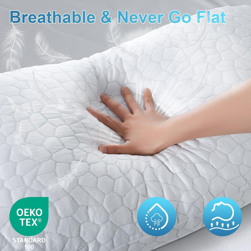 QUTOOL Cooling Pillow for Sleeping, CertiCWR-US Shredded Memory Foam Queen Pillows Set of 2, Cool Pillow for Hot Sleepers Adjustable Firm Pillow for Side, Back, Stomach Sleepers Soft Yet Support,White