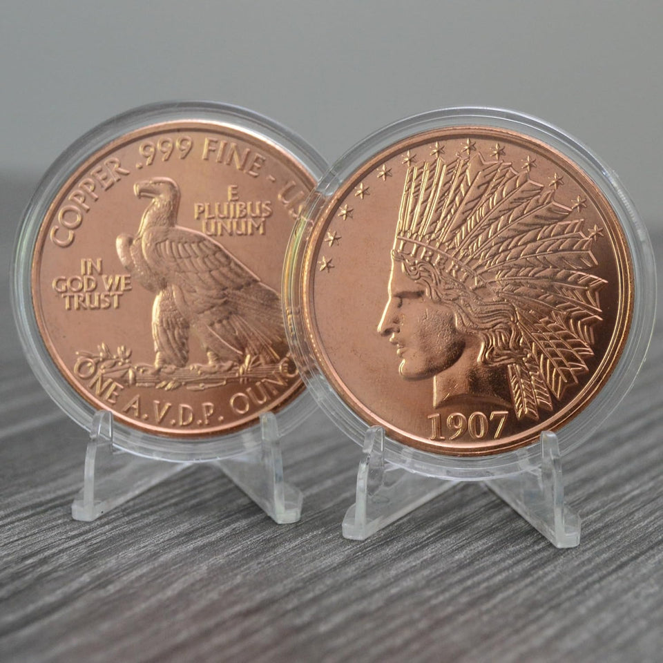1907 Indian $10 Gold Eagle Replica 1 oz Pure .999 Copper Round Collectible 39mm Coin in Capsule - COA by Heavenly Metals