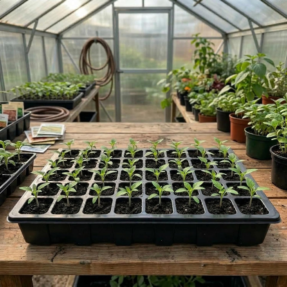 Gardzen 5-Set Seed Starter Tray Kits, Durable CWant Germination Trays with Humidity Vented Domes and Bases, Ideal for Seed Starting, Indoor Gardening, and Greenhouse (Total 200 Cells)