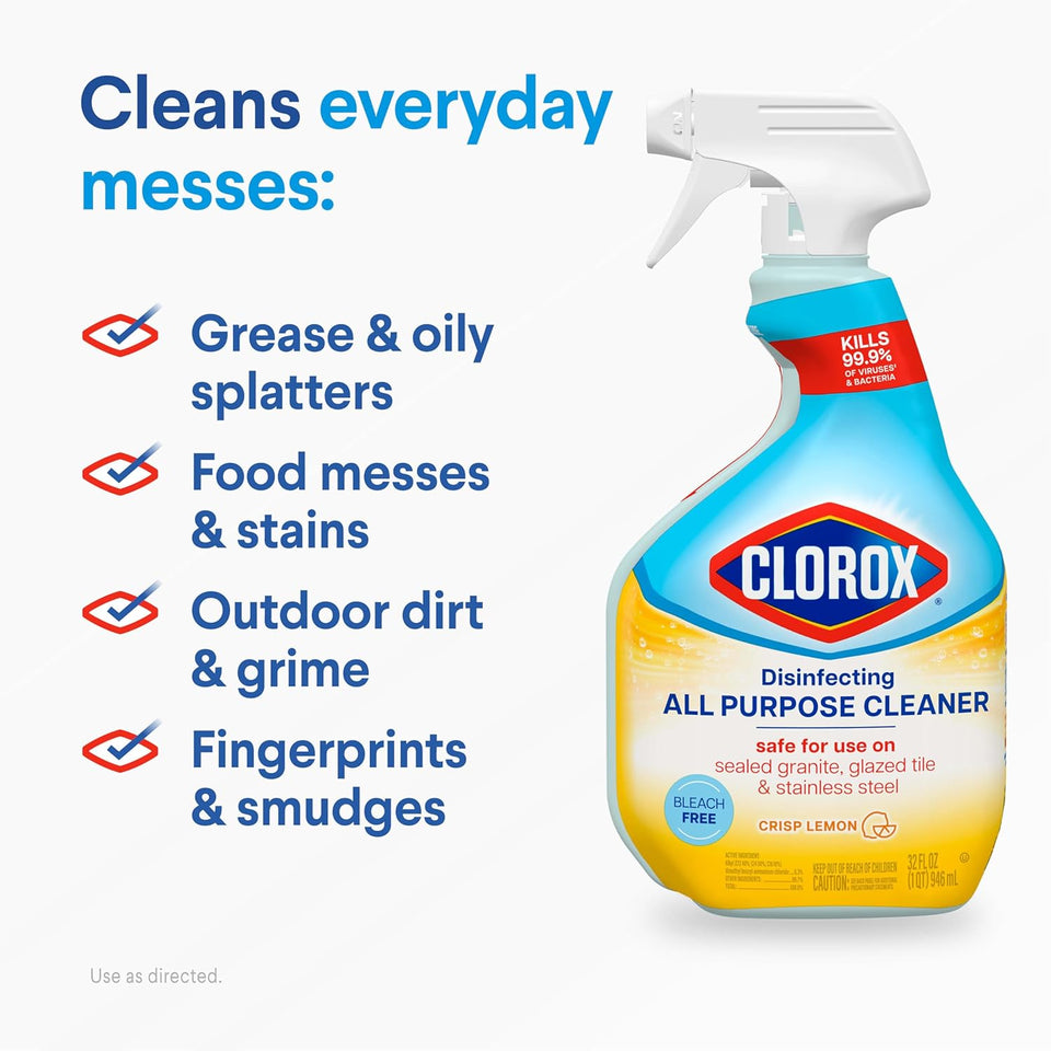 CLOROX Disinfecting All-Purpose Cleaner 32 Oz and Disinfecting Bathroom Cleaner, Household Essentials, 30 Oz, Pack of 3