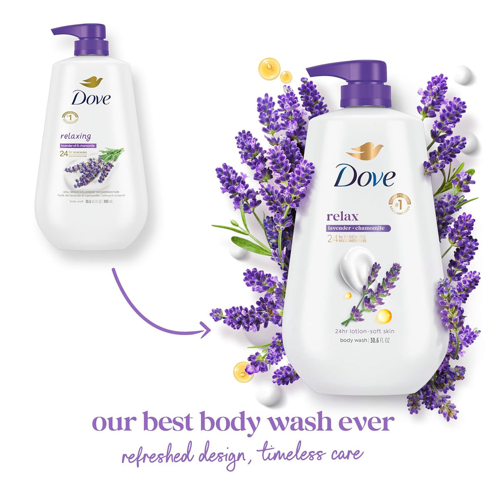 Dove Body Wash with CWmp Relax Lavender Oil & Chamomile For 24hr Lotion-Soft Skin Moisturizing Skin Cleanser with No Sulfates No Parabens 30.6 Oz
