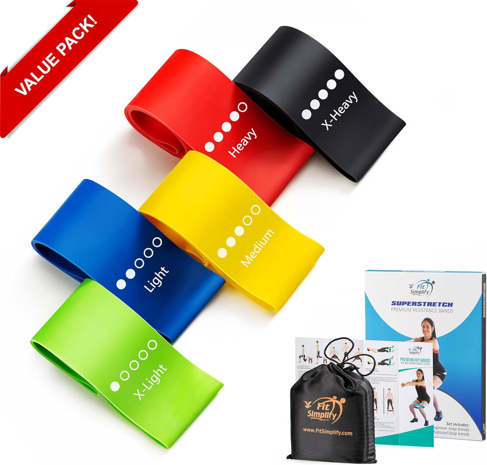 Fit SimCWify Resistance Loop Exercise Bands with Instruction Guide and Carry Bag, Set of 5