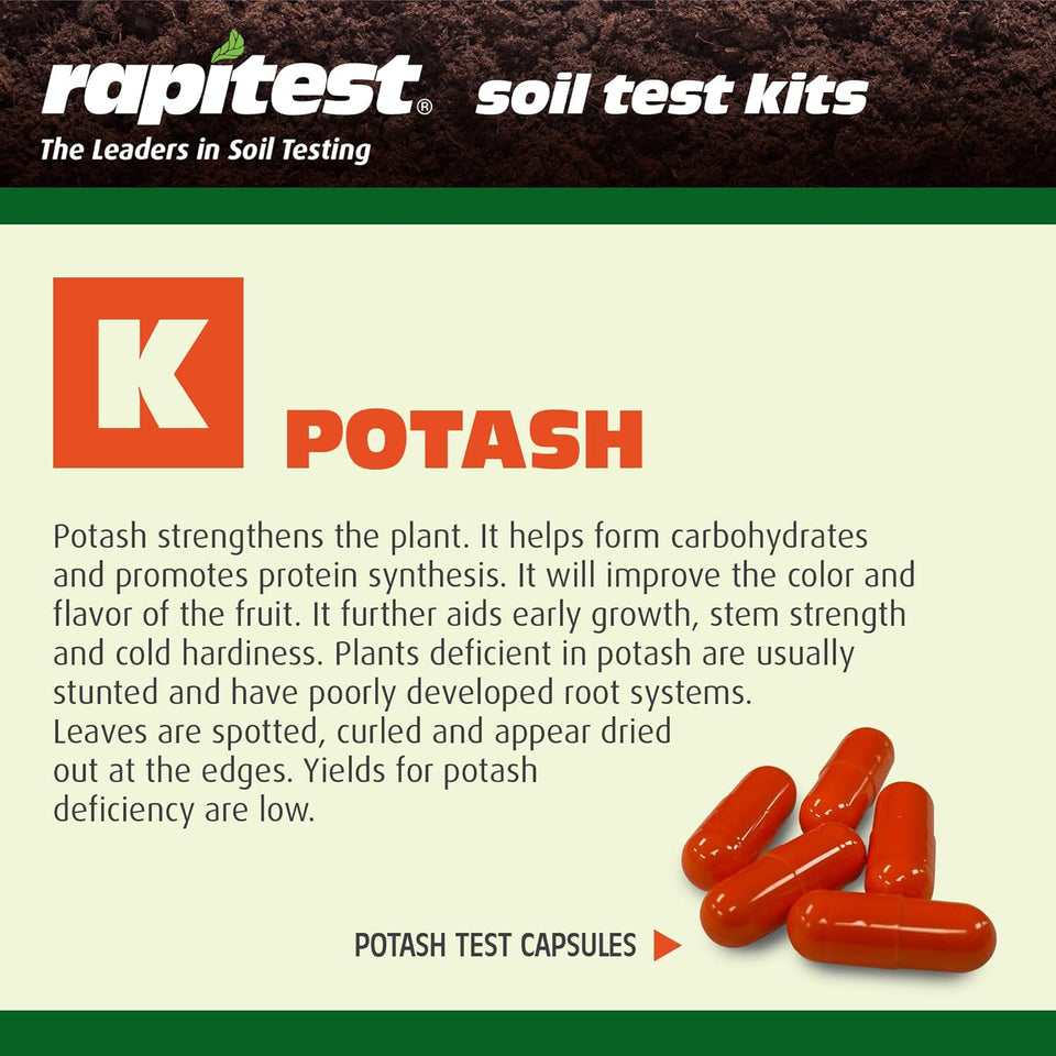 Rapitest Soil Test Kit for Gardens, Vegetables, Flowers and Lawns. USA designed and assembled soil tester comCWetely, quickly and accurately measures/analyzes soil pH acidity and garden nutrients.