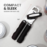 Zulay Kitchen Heavy Duty Stainless Steel Can Opener Manual with Bottle Opener - Rust Proof Manual Can Opener With Turn Knob & Comfy Soft Grip Handles - Black