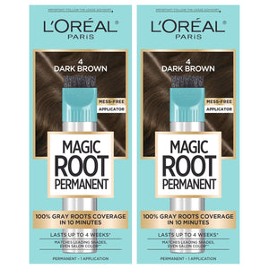 L’Oréal Paris Magic Root Permanent Hair Color, 10 Minute Root Coloring Kit with 100% Gray Hair Coverage, 4 Dark Brown, 2 Count