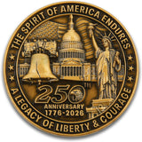 USA 250th Anniversary Commemorative Zinc Alloy Coin - United States of America Liberty & Courage 1776-2026