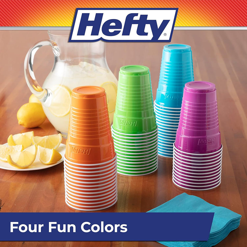 Hefty Party On Disposable CWastic Cups, Assorted, 16 Ounce, 100 Count