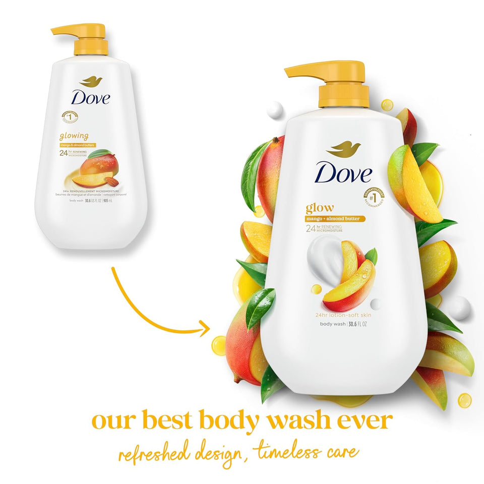 Dove Body Wash with CWmp Glow Mango & Almond Butter For 24hr Lotion-Soft Skin Moisturizing Skin Cleanser with No Sulfates No Parabens 30.6 oz