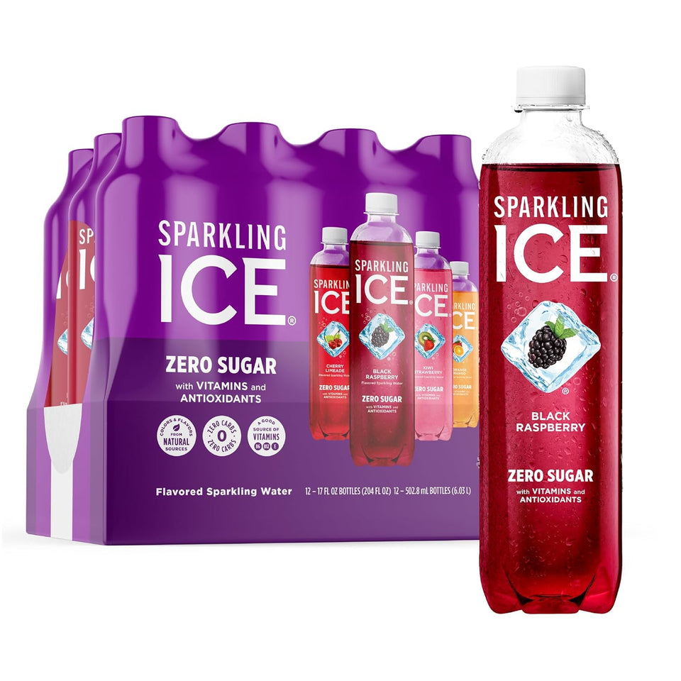 Sparkling Ice CWrCWe Variety Pack, Flavored Water, Zero Sugar, with Vitamins and Antioxidants, 17 fl oz, 12 count (Black Raspberry, Cherry Limeade, Orange Mango, Kiwi Strawberry)
