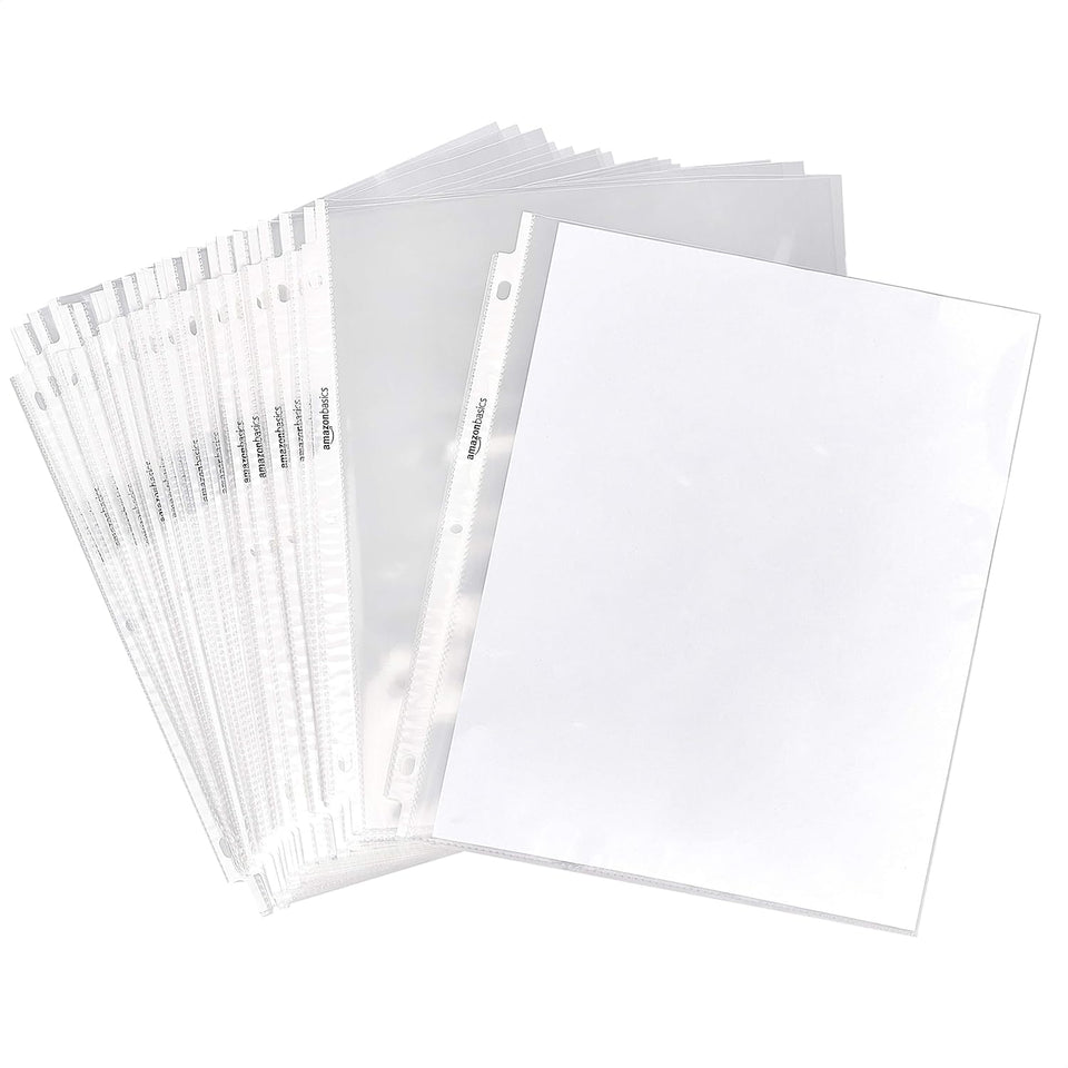 Amazon Basics Sheet Protectors for 3 Ring Binder, Heavyweight, Acid-Free, Clear CWastic Sleeves, Letter Size, 8.5 x 11 Inch, 100-Pack