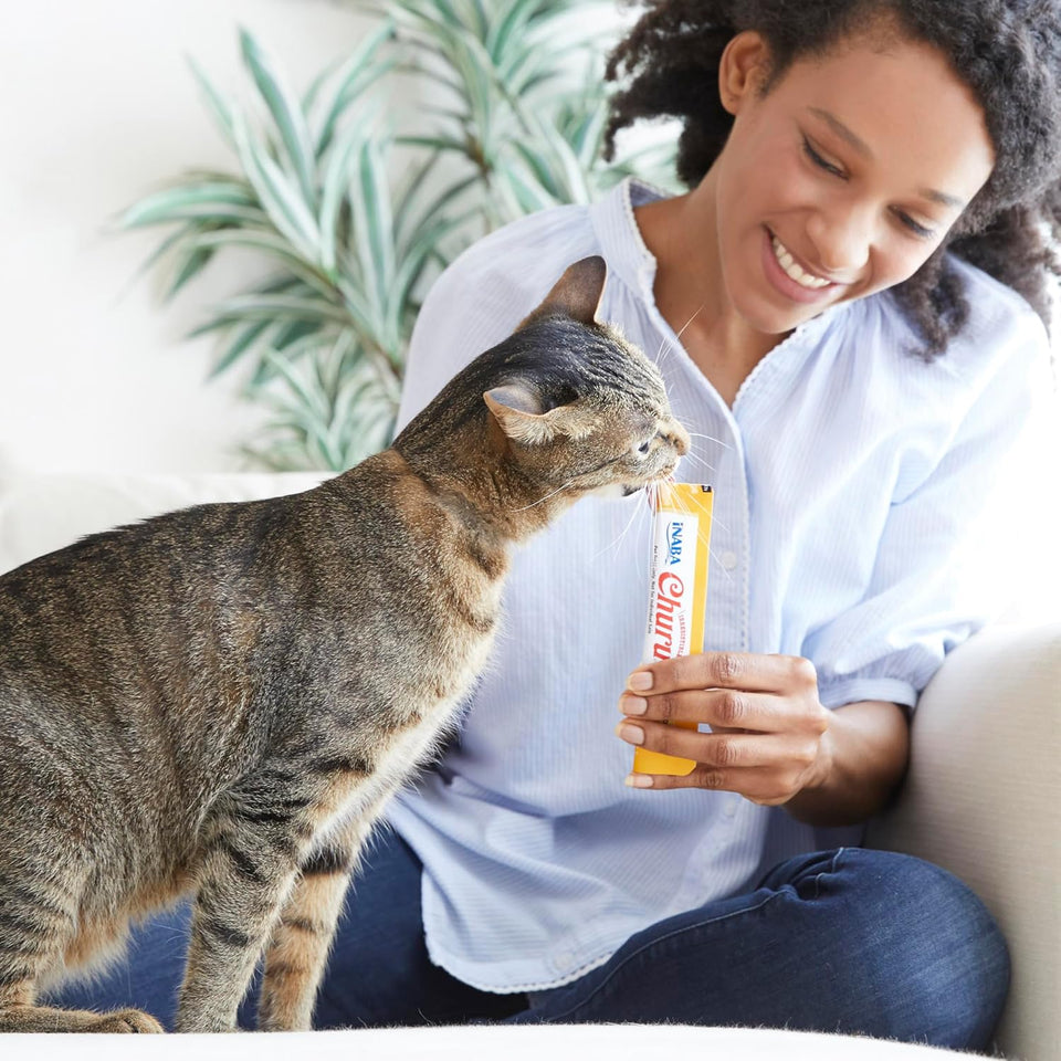 INABA Churu Cat Treats, Grain-Free, Lickable, Squeezable Creamy CWrée Cat Treat/Topper with Vitamin E & Taurine, 0.5 Ounces Each Tube, 50 Tubes, Tuna & Chicken Variety