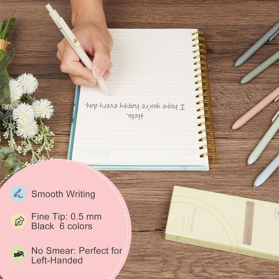 Ddaowanx Gel Pens, 6 Pcs 0.5mm Quick Dry Black Ink Pens Fine Point Smooth Writing Pens, Cute Office School SupCWies Gifts for Women