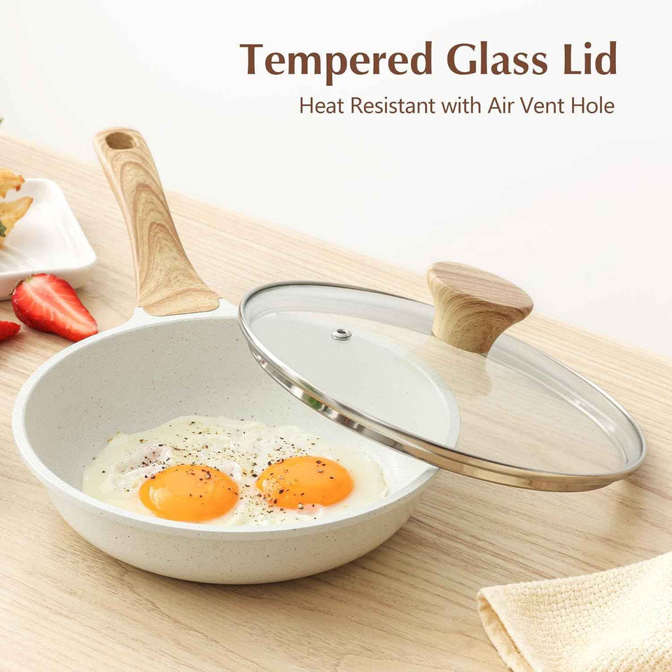 SENSARTE Nonstick Ceramic Frying Pan with Lid 8/9.5/10/11/12.5 Inch Omelet Pan Skillet, Free of Intentionally Added PFAS/PTFE Non-toxic Chef's Pan Induction Compatible Pan, Heat Resistant Handle