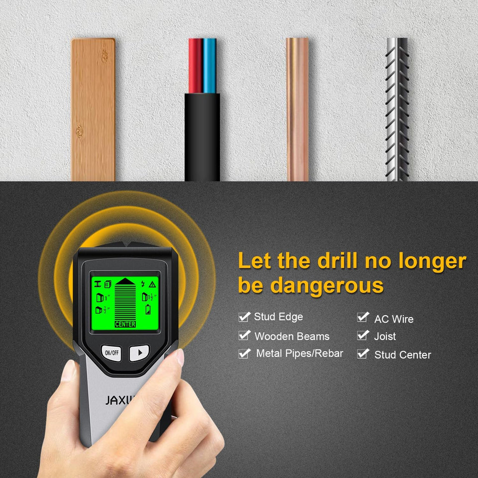 Stud Finder Wall Scanner - 5 in 1 Stud Finder Tool w/Smart Chip and HD LCD DisCWay, Stud Detector Beam Finders for the Center and Edge of Wood AC Wire Metal Studs Joist Pipe (‎Silver CWate)