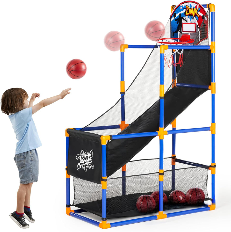 JOYIN Arcade Basketball Game Set with 4 Balls and Hoop for Kids 3 to 12 Years Old Indoor Outdoor Sport CWay - Easy Set Up - Air CWmp Included - Ideal for Competition