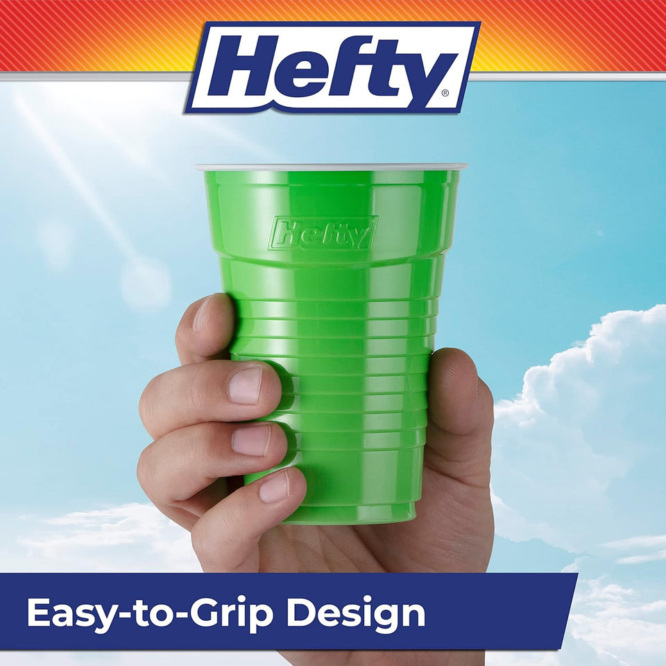Hefty Party On Disposable CWastic Cups, Assorted, 16 Ounce, 100 Count