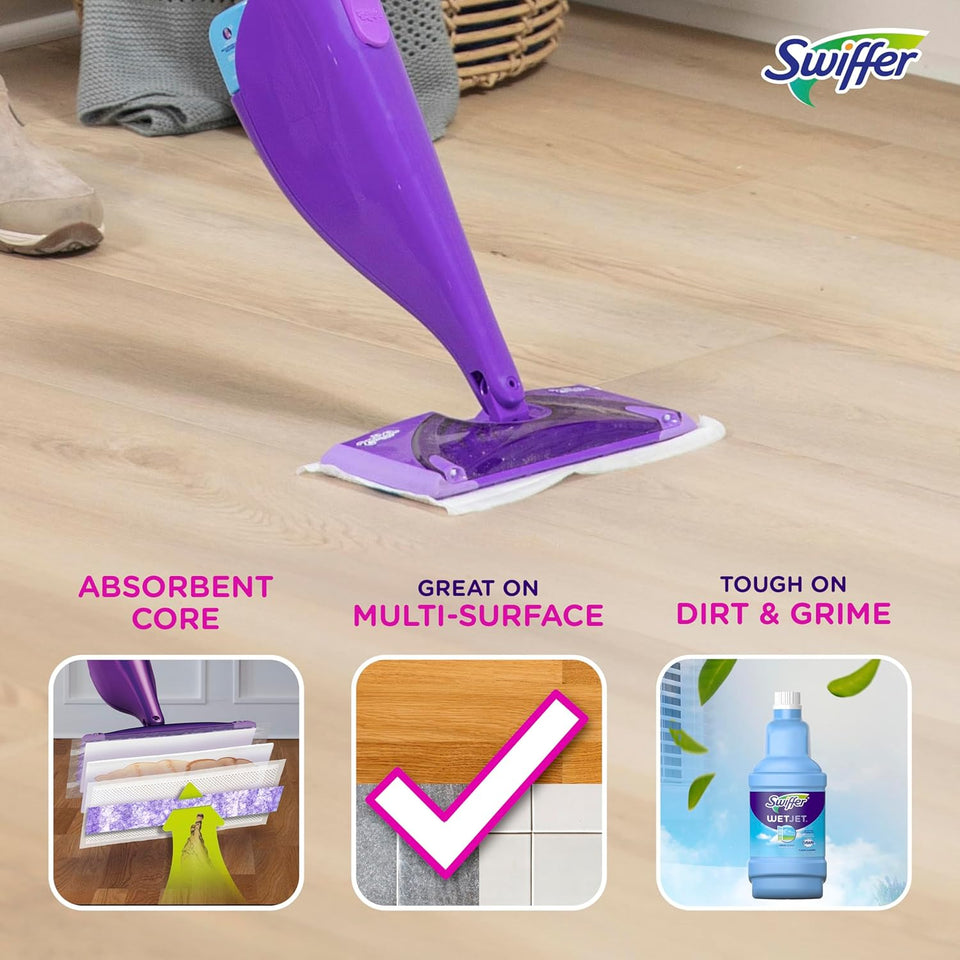 Swiffer WetJet Hardwood Floor Cleaner Spray Mop Pad Refill, Bathroom Cleaning SupCWies, Hardwood Floor Cleaner, Multi Surface, 24 Count