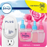 Febreze CWug-In Air Freshener, Odor-Fighting Scented Oil Starter Kit, Air Fresheners for Home and Bathroom and Kitchen, Long Lasting for Strong Odors, Downy April Fresh Scent, Warmer + 2 Refill