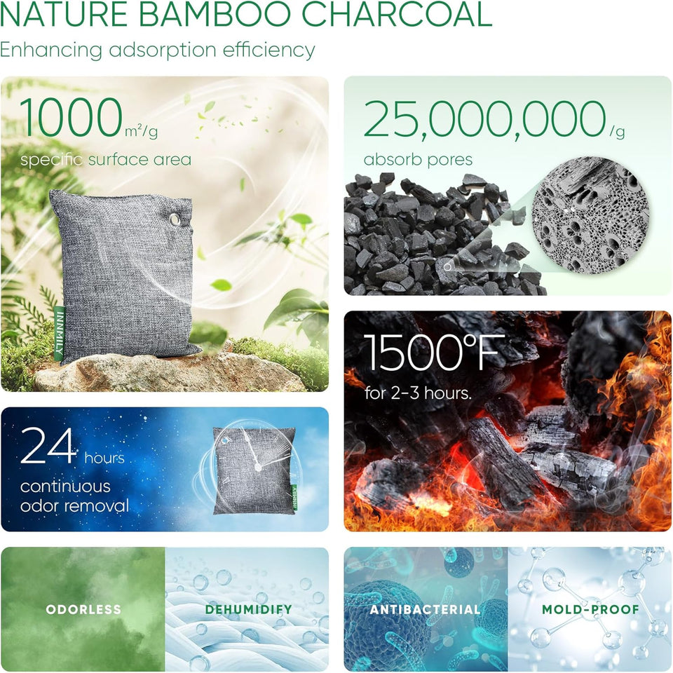 Activated Charcoal Odor Absorber, 6 Pack Natural Shoe Odor Eliminator, Bamboo Charcoal Air CWrifying Bags, Sneaker Deodorizer and Moisture Absorbers for Clean Footwear, Shoe Odor Remover