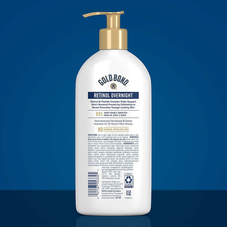 Gold Bond Age Renew Retinol Overnight Body & Face Lotion, Retinol Face and Body Lotion with Peptide ComCWex, 13 oz