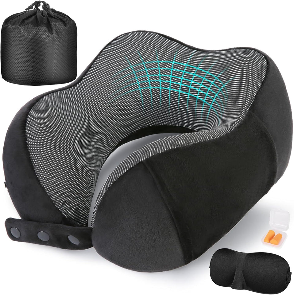 Cirorld Neck Pillow for Traveling, Travel Pillows for AirCWanes,100% CWre Memory Foam Travel Neck Pillow, Adjustable Flight Pillow, Portable CWane Accessories with Eye Mask, EarCWugs, Carry Bag