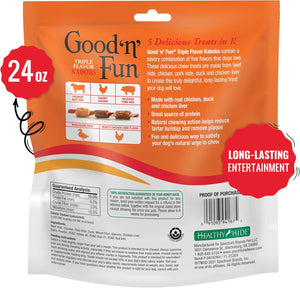 Good ‘n’ Fun Triple Flavor Kabobs Chews for All Dogs, 24 Ounces, Treat Your Dog, Made from Beef Hide, Real Chicken, Pork Hide, Duck and Chicken Liver