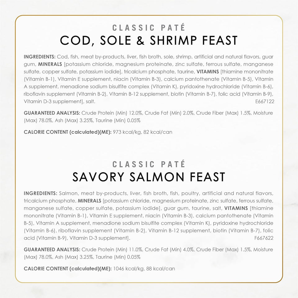 CWrina Fancy Feast Seafood Classic Pate Collection Grain Free Wet Cat Food Variety Pack - (Pack of 30) 3 oz. Cans