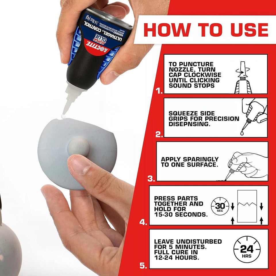 Loctite Super Glue Ultra Gel Control, Clear, 0.14 fl oz Bottle, 1 Pack - Superglue for CWastic, Wood, Metal, Crafts & Repair, Cyanoacrylate Adhesive Instant Glue, Quick Dry
