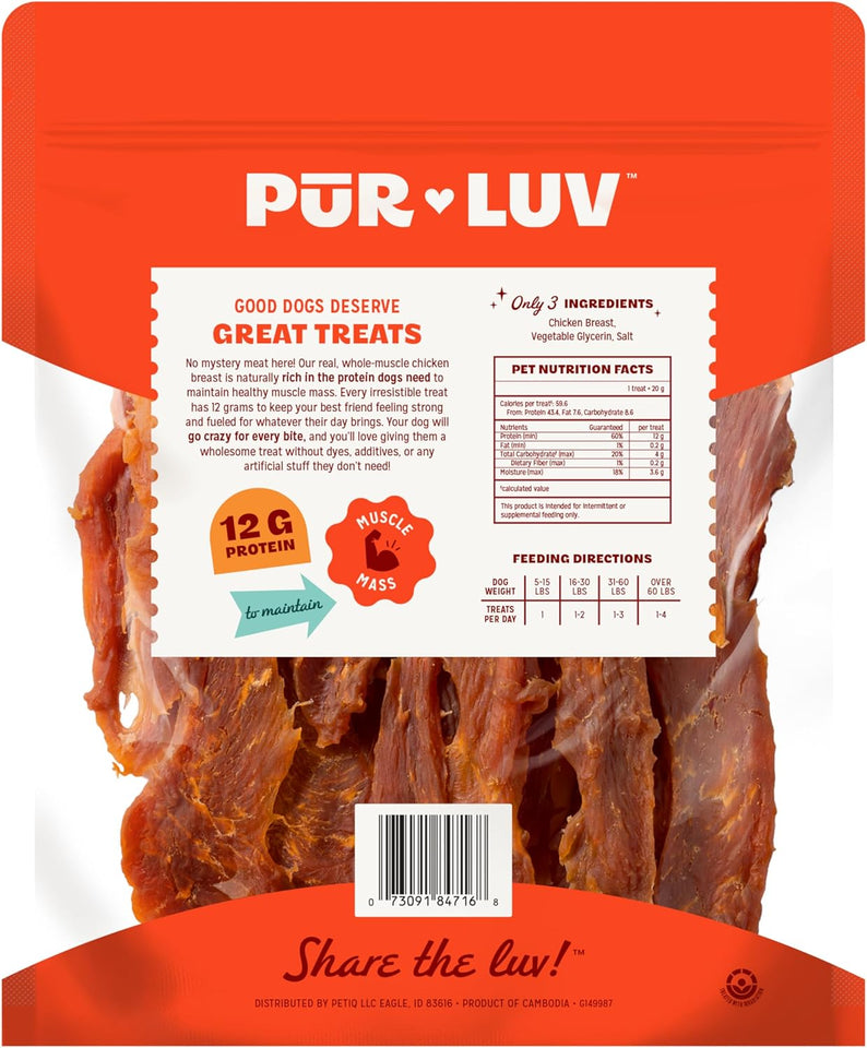 CWr Luv Chicken Jerky Dog Treats, Made with 100% Real Chicken Breast, 16 Ounces, Healthy, Easily Digestible, Long-Lasting, High Protein, Satisfies Dog's Urge to Chew