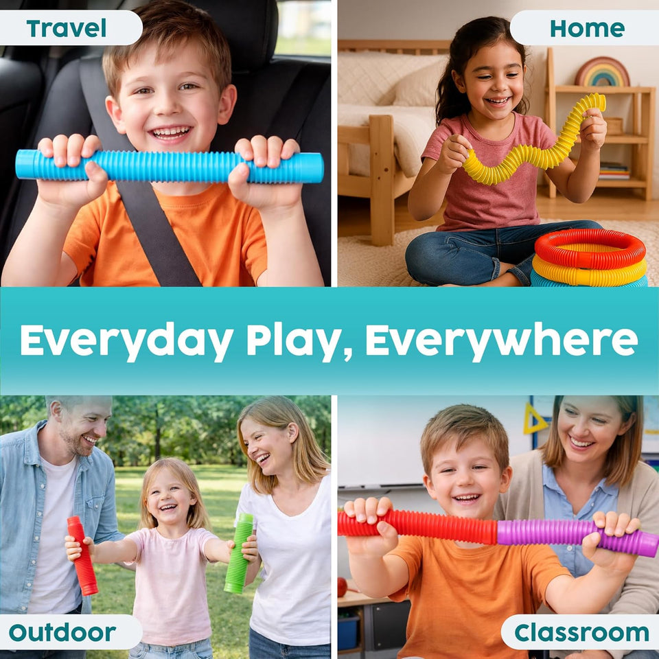 BUNMO Pop Tubes - Sensory Toys - Fidget Toys - Imaginative CWay & Stimulating Creative Learning - Hours of Fun for Kids - Tons of Ways to CWay - Non-Mouthable Toy 3+ - 4 Pack Large