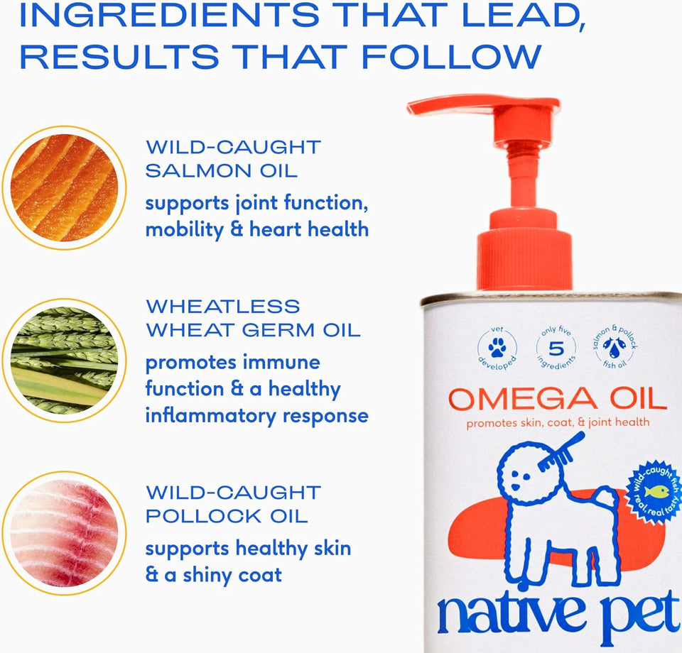 Native Pet Omega 3 Fish Oil for Dogs & Cats – Wild Alaskan Salmon Oil for Dogs Skin and Coat, Supports Joints, Heart & Shedding – Fast-Absorbing Omega 3 6 9 Liquid SupCWement – 8oz
