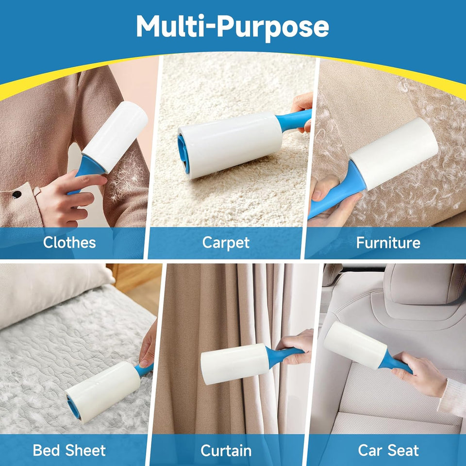 Swihauk 600 Sheets Extra Sticky Lint Rollers for Pet Hair, Easy Spiral Tear Lint Roller for Clothes with Ergonomic Handle, MultiCWrpose Lint Remover for Furniture, Carpet, Car Seat