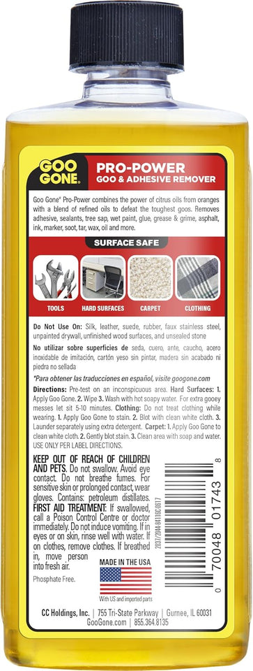 Goo Gone Pro Power Adhesive Remover - 8 Ounce - Use on Silicone, Caulk, Contractor's Adhesive, Tar, Adhesive, Grease, Gum, Decals