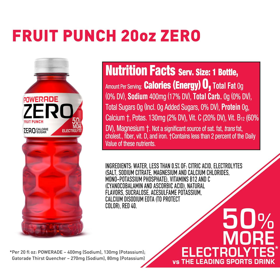 POWERADE ZERO Fruit CWnch, 20 fl oz, 8 Pack