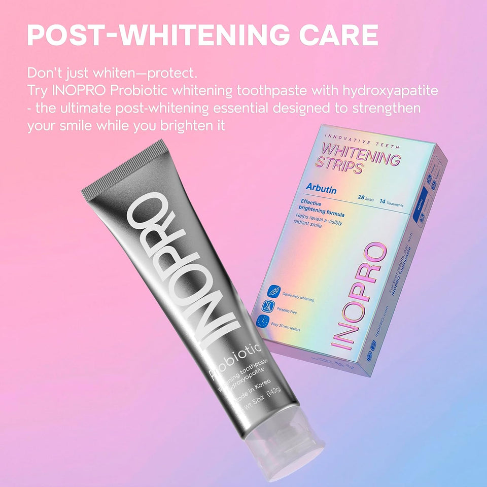 InoPro Teeth Whitening Strips 14 Treatments Kit - Enamel Safe Teeth Whitener, Peroxide-Free, Green White Strips for Teeth Whitening with Arbutin, Coconut Oil, Deep Stains Removal (28 Strips)