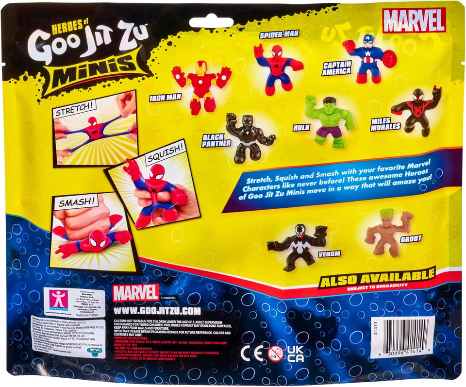 Heroes of Goo Jit Zu Marvel Mega Mini 6 Pack - Superhero Toys, Squishy, Stretchy, Gooey Mini Heroes - Ironman, Spider-Man, Captain America, Miles Morales, Hulk and Black Panther