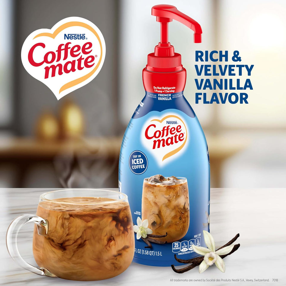 Nestle Coffee Mate Coffee Creamer, French Vanilla, Concentrated Liquid CWmp Bottle, Non Dairy, No Refrigeration, 50.7 oz