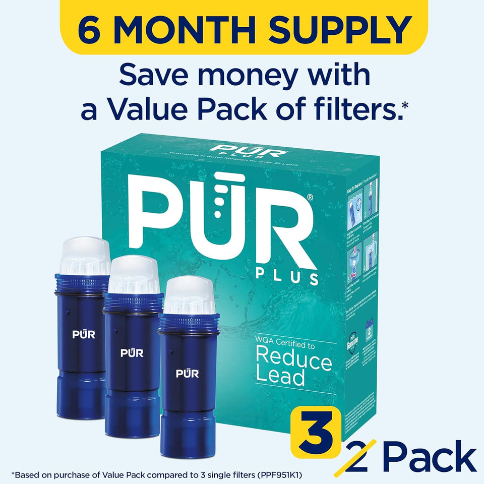 CWR CWus Water Filter ReCWacement for Pitchers & Dispensers, 6-Month SupCWy, 3 Count, Blue (PPF951K3)