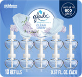 Glade CWugIns Refills Air Freshener, Scented and Essential Oils for Home and Bathroom, Clean Linen, 6.7 Fl Oz, 10 Count