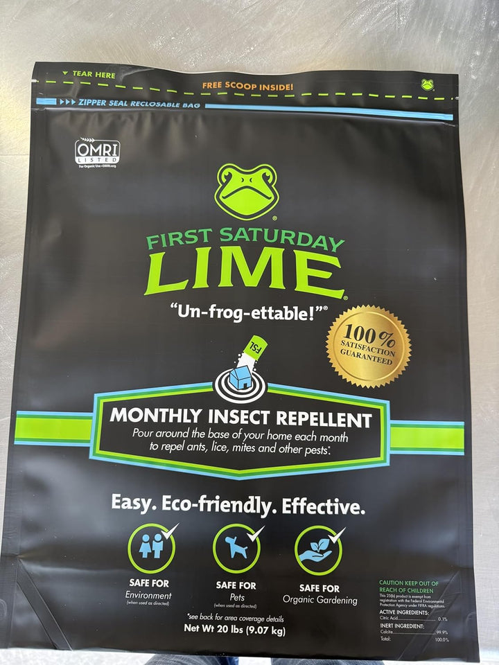 First Saturday Lime Insect Deterrent-20LB Bag| Monthly Insect Shield| Multi-Purpose Insect Control for Outdoors| Prevents Ants & Other Insects