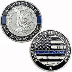 Saint Michael Patron Saint of Law Enforcement Challenge Coin The Thin Blue Line Silver Plated Coins