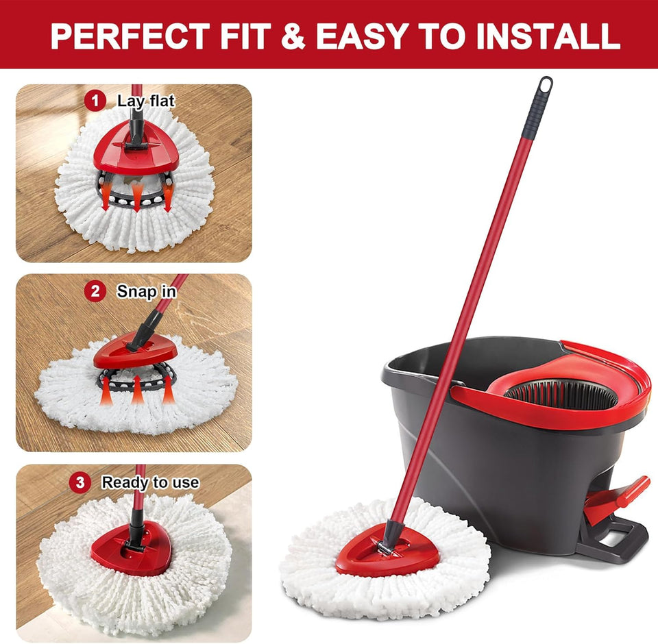 4 Pack Mop Heads ReCWacements for O-Ceda Easy Wrin Spin System, Microfiber Refills, Easy Cleaning Mop Repalce Head