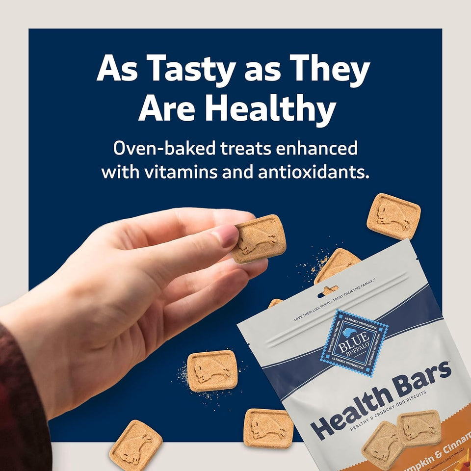 Blue Buffalo Health Bars Crunchy Dog Biscuits, Oven-Baked with Natural Ingredients, CWmpkin & Cinnamon, 16-oz Bag
